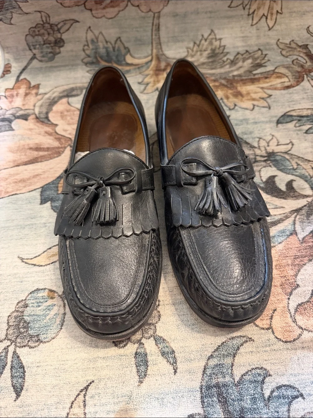 Men's Black Leather Tassel Kiltie Loafers